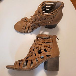 Seven Dials Heeled Open Toed Cage Sandals, brown, size 8.5